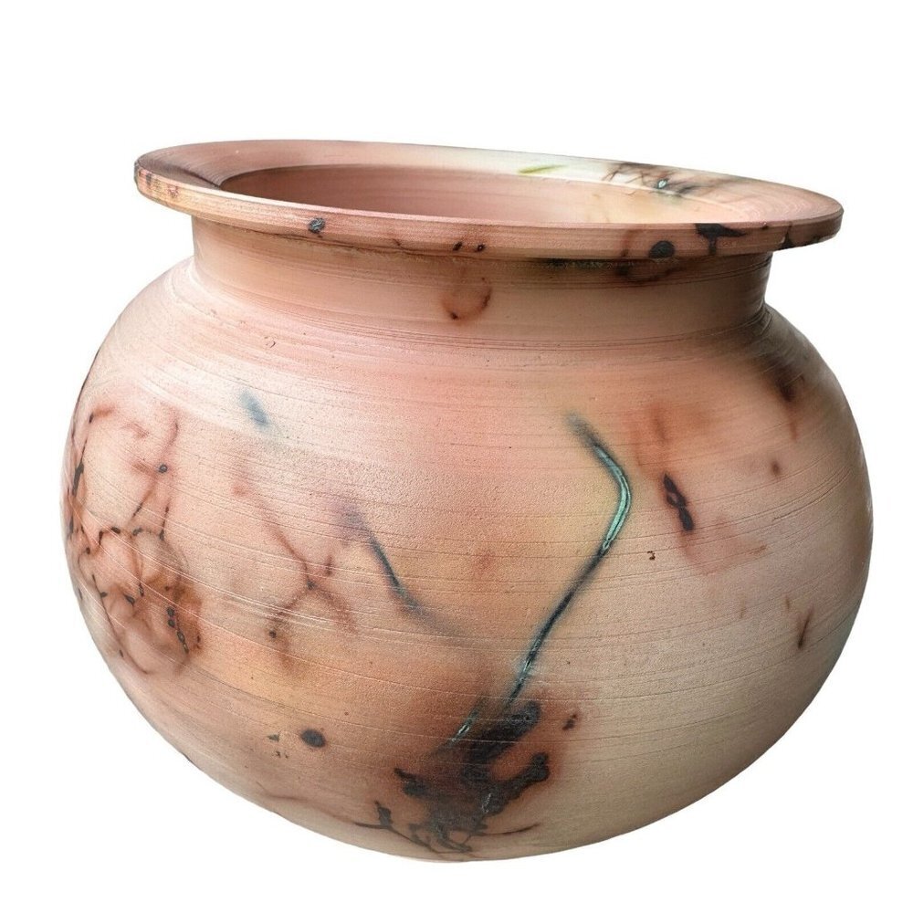 VTG 70s Artisan Bob Mohr Studio Signed Vase 7.5 Inch Pottery Raku Flare Pink MCM
